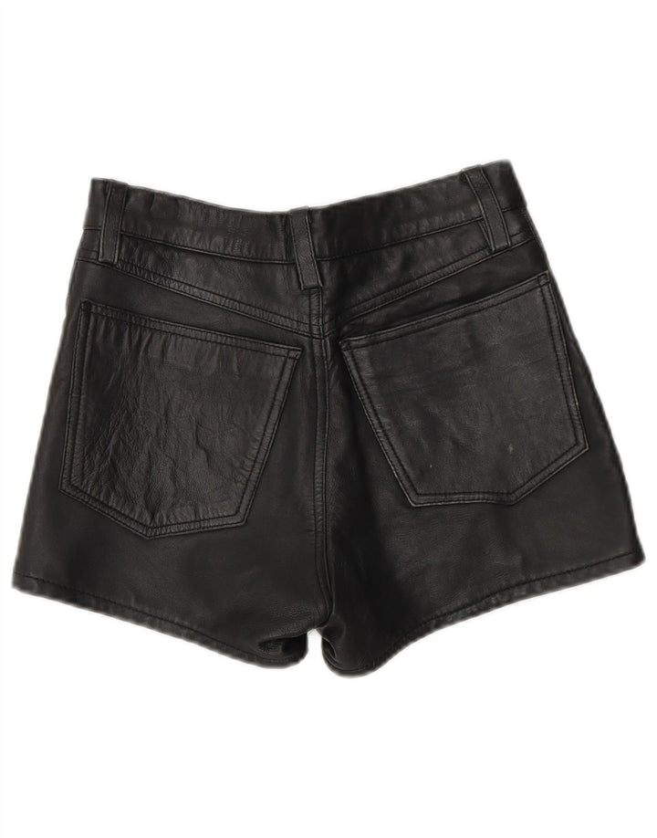 Shorts de couro feminino vintage W26 pequeno couro preto