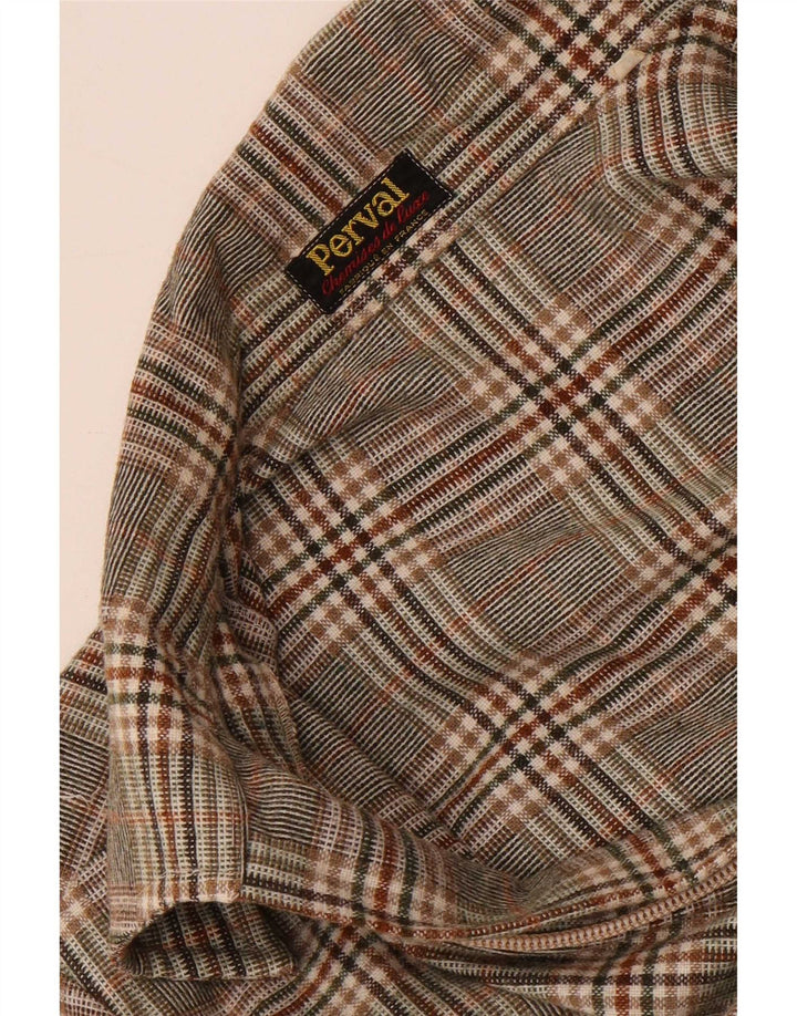 Camisa feminina vintage com zíper completo Reino Unido 16 grande xadrez cinza