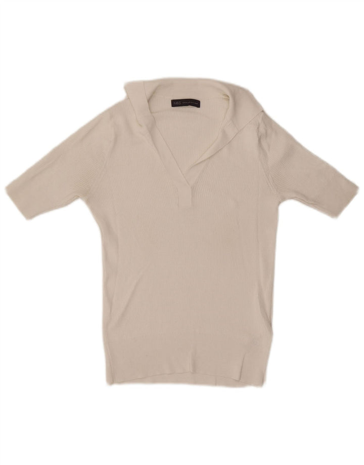 Camisa polo feminina Marks & Spencer Reino Unido 10 pequena viscose branca