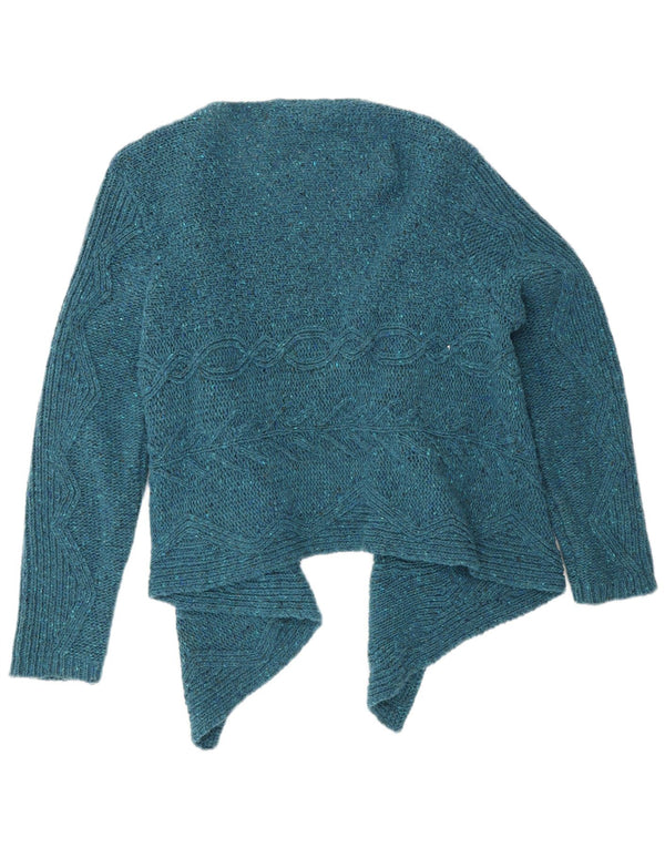 Suéter cardigan assimétrico feminino Blarney Woolen Mills Reino Unido 14 grande azul