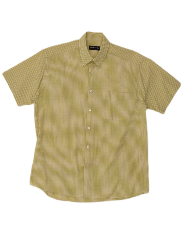 Camisa masculina de manga curta Pierre Cardin tamanho 40 algodão guingão amarelo médio
