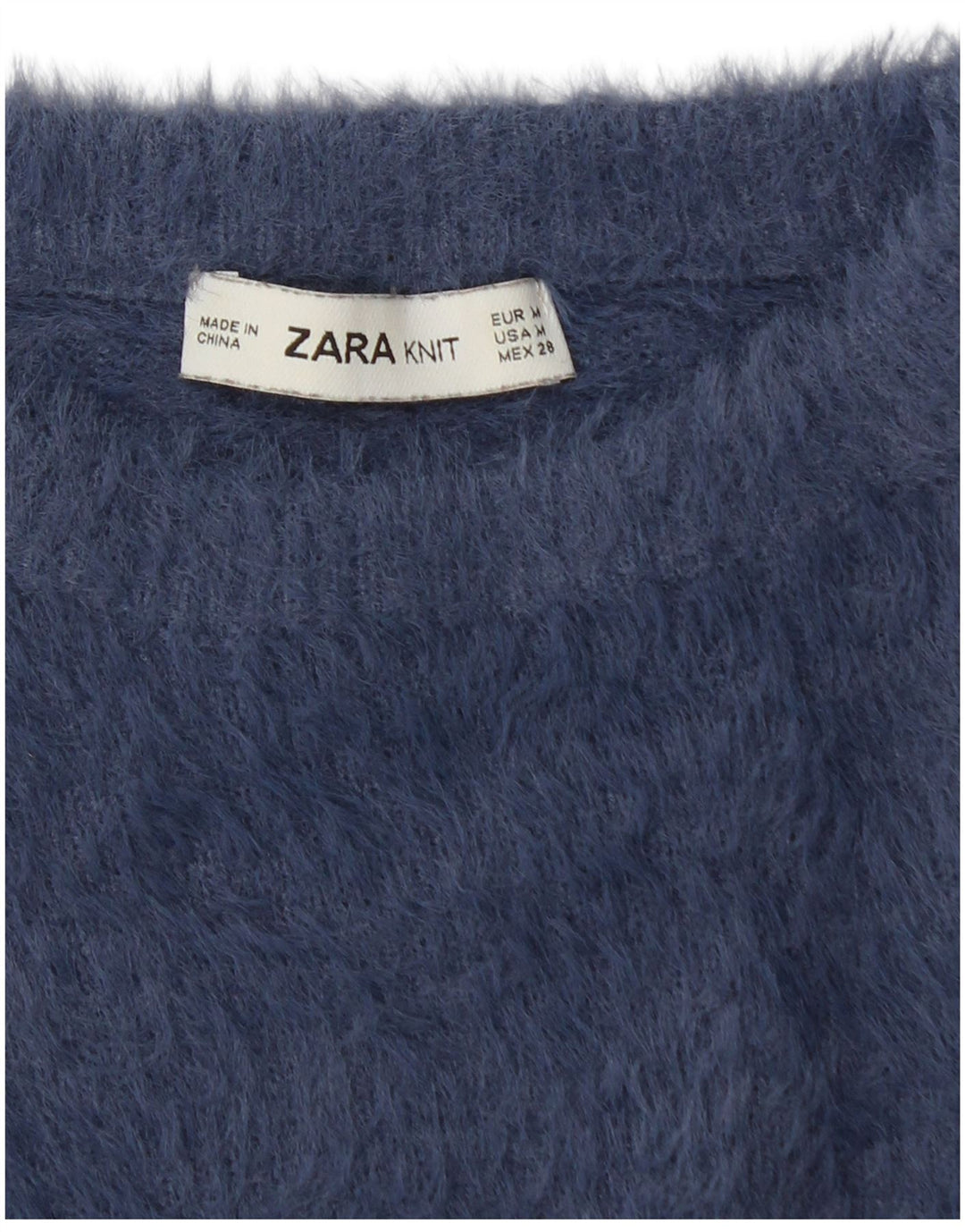 Suéter feminino ZARA com gola canoa curto Reino Unido 12 médio azul marinho