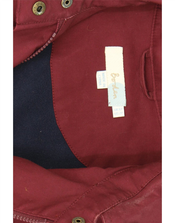 BODEN Womens Hooded Overcoat UK 6 XS Burgundy Cotton Vintage Boden and Second-Hand Boden from Messina Hembry 