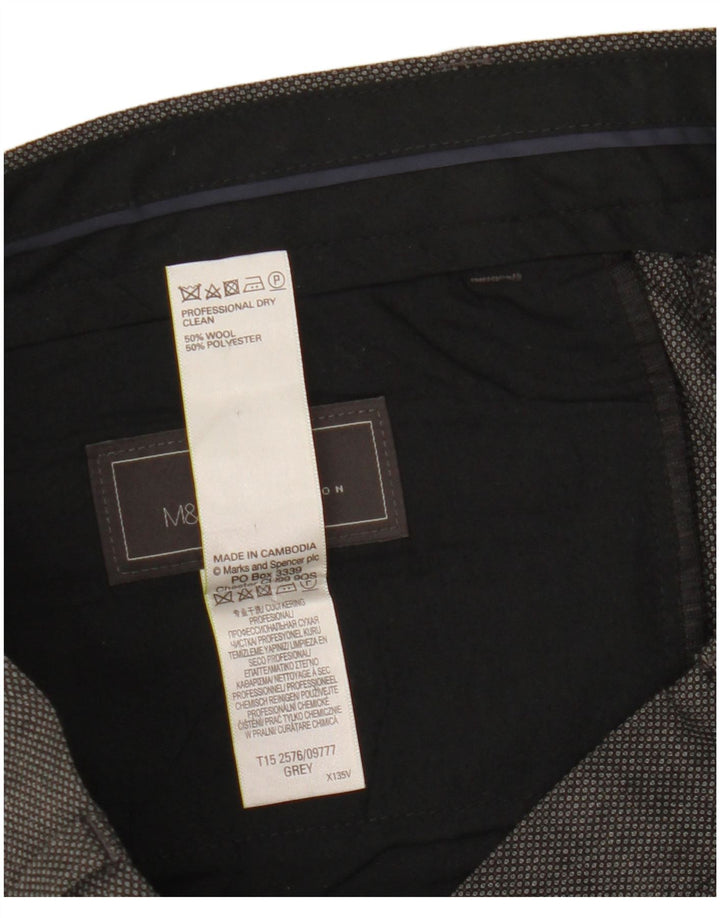 Calça masculina de ajuste regular Marks & Spencer W34 L31 lã cinza