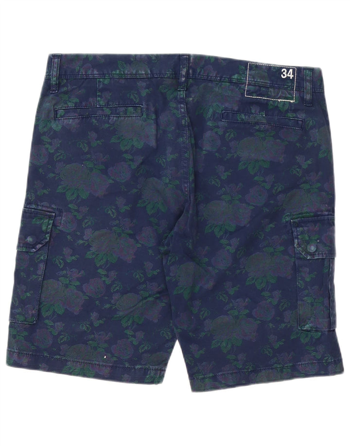 Shorts cargo masculino Sun68 W34 grande algodão floral azul marinho