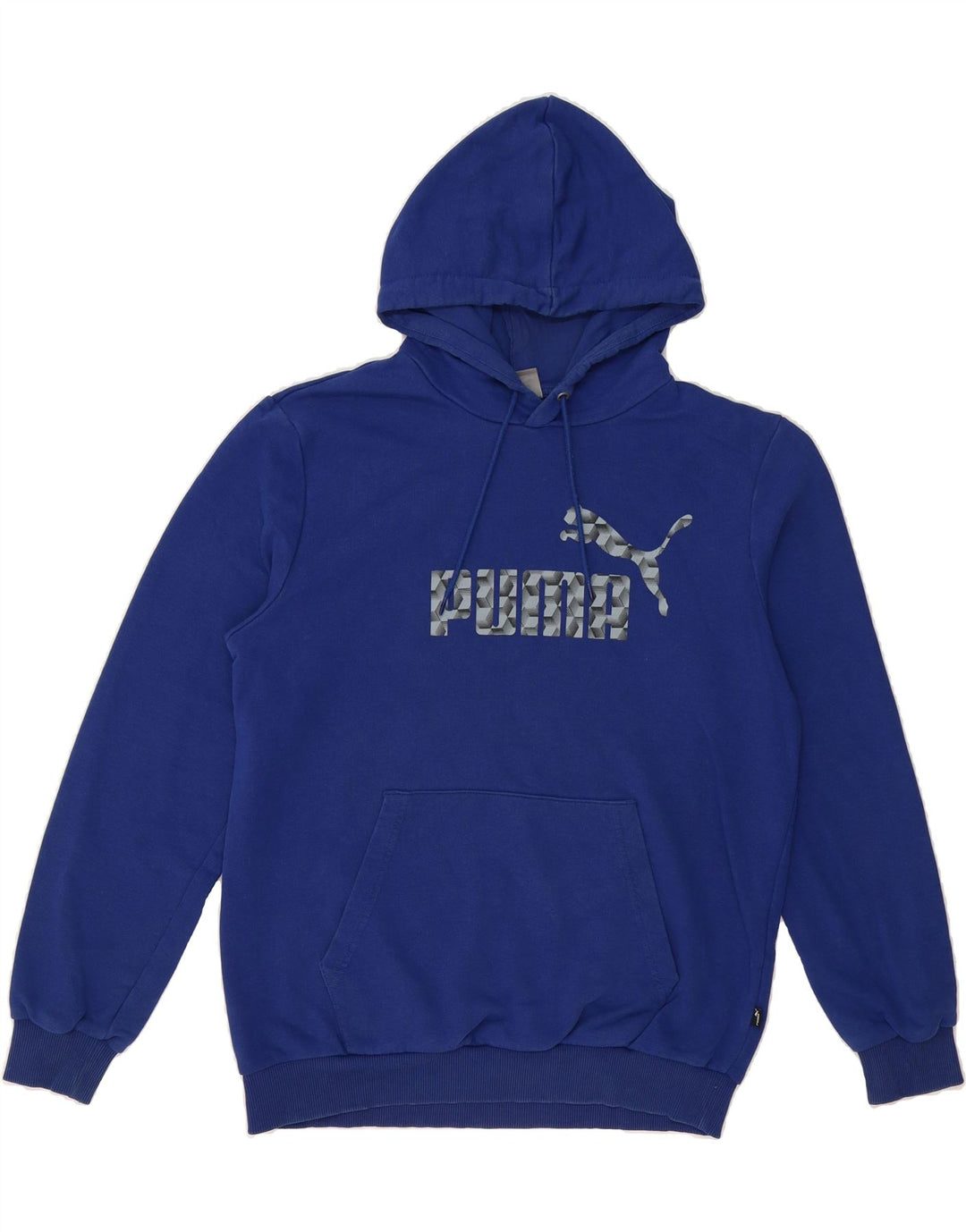 PUMA Mens Graphic Hoodie Jumper Medium Blue Cotton Vintage Puma and Second-Hand Puma from Messina Hembry 
