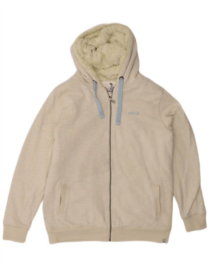 Suéter feminino animal com capuz e zíper Reino Unido 14 grande algodão manchado esbranquiçado