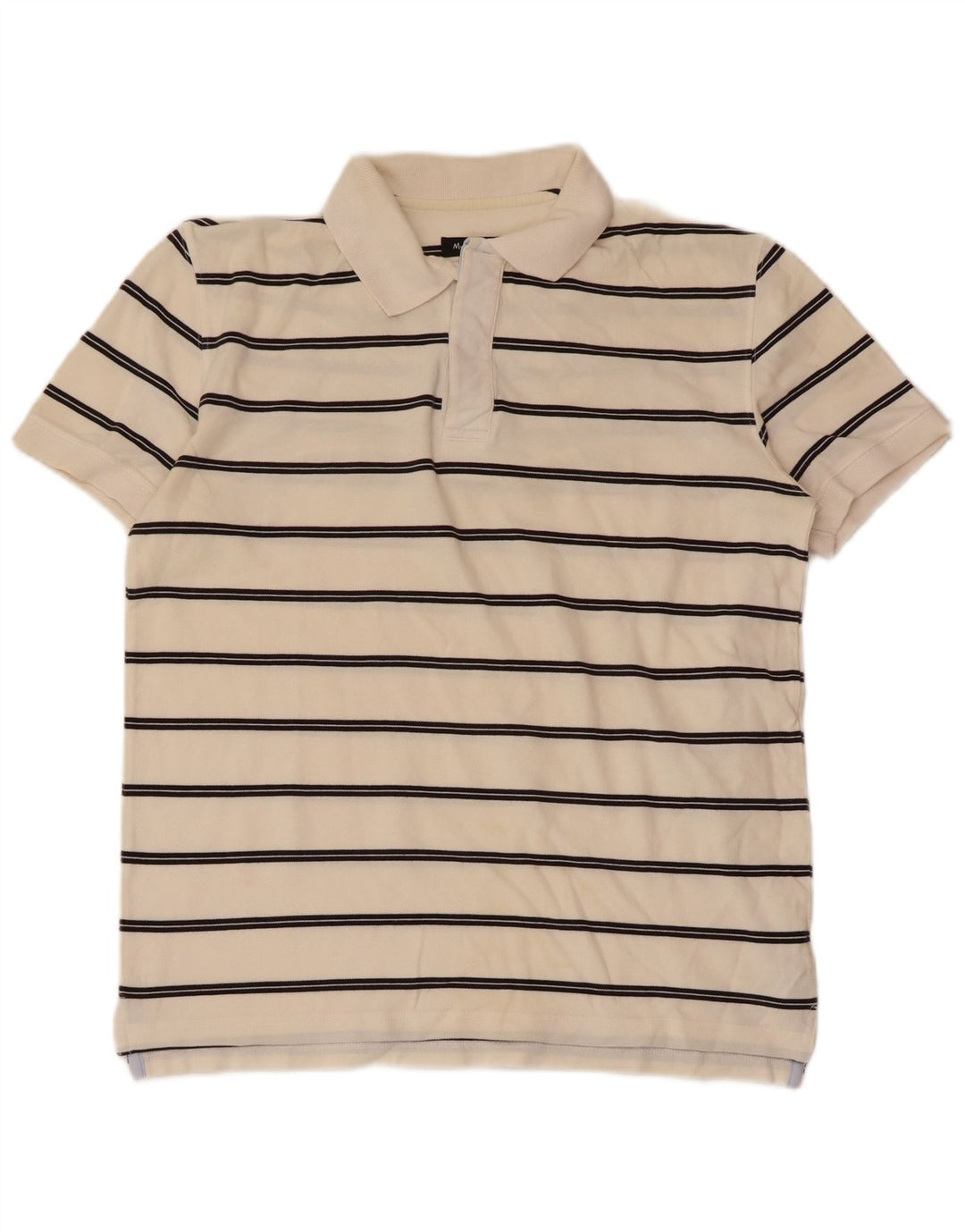 Camisa polo masculina Massimo Dutti de algodão listrado branco médio