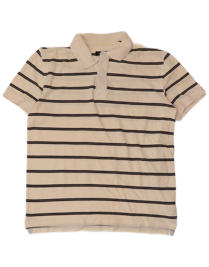 Camisa polo masculina Massimo Dutti de algodão listrado branco médio