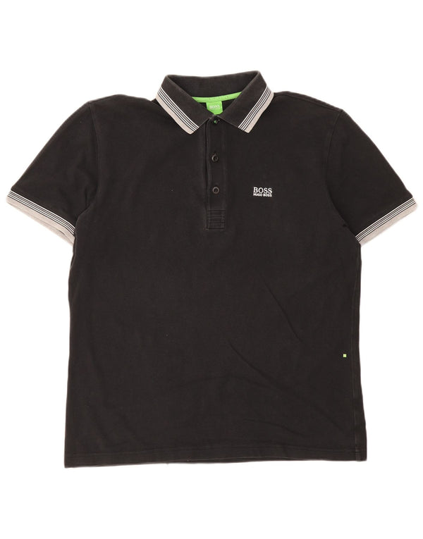 Camisa polo masculina Hugo Boss grande listrada preta