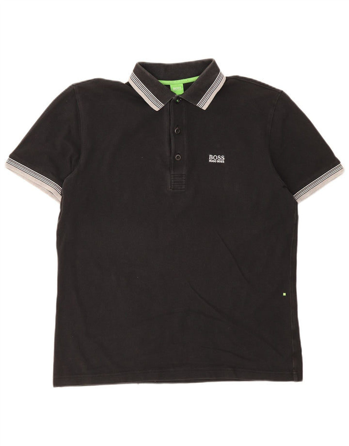 Camisa polo masculina Hugo Boss grande listrada preta
