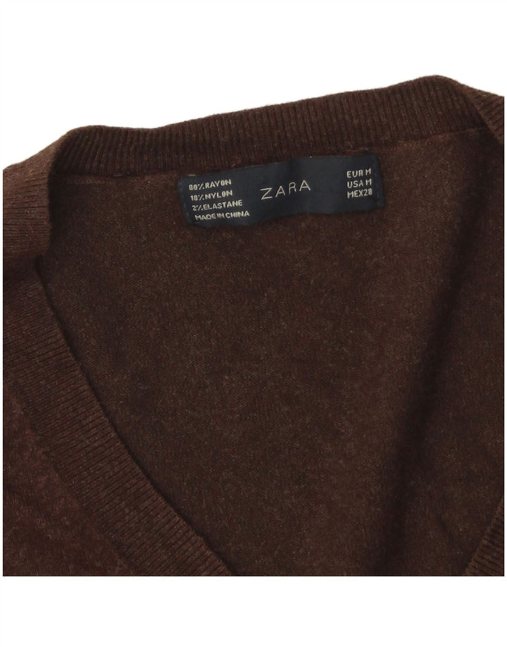 Suéter feminino Zara com decote em V Reino Unido 12 médio marrom rayon