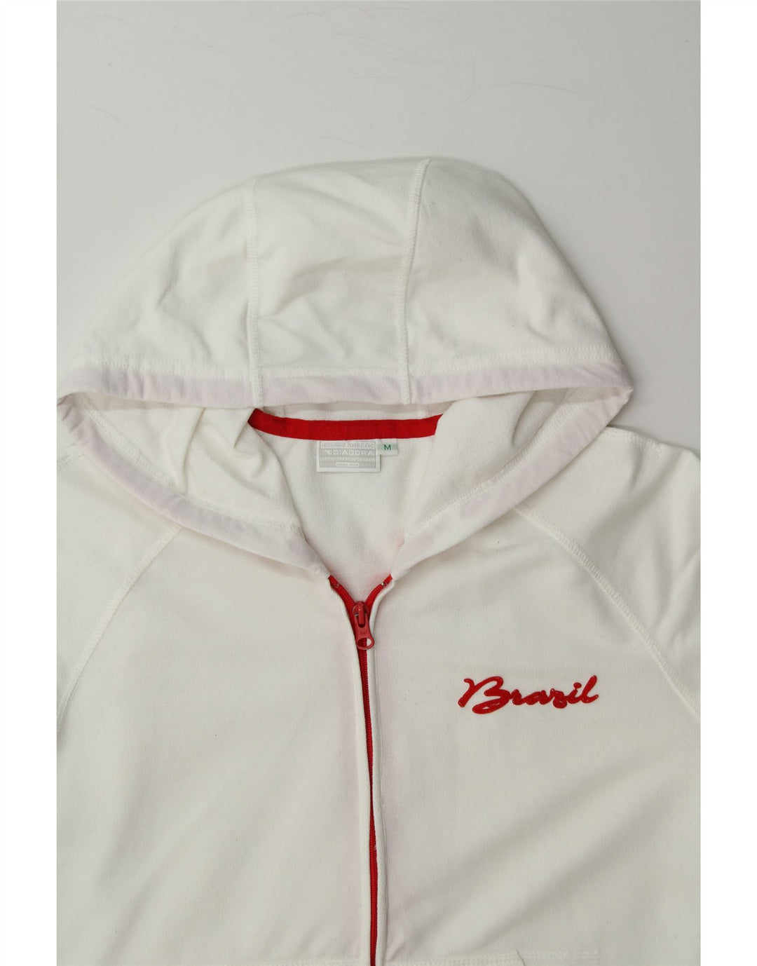 DIADORA Womens Zip Hoodie Sweater UK 14 Medium White Cotton Vintage Diadora and Second-Hand Diadora from Messina Hembry 