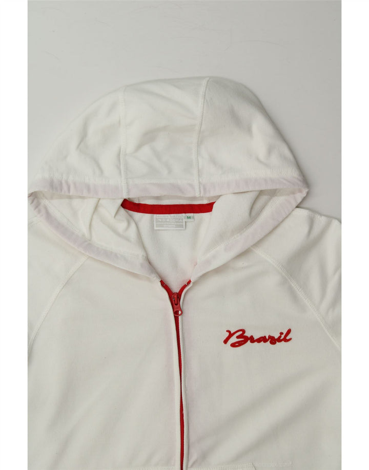 DIADORA Womens Zip Hoodie Sweater UK 14 Medium White Cotton Vintage Diadora and Second-Hand Diadora from Messina Hembry 