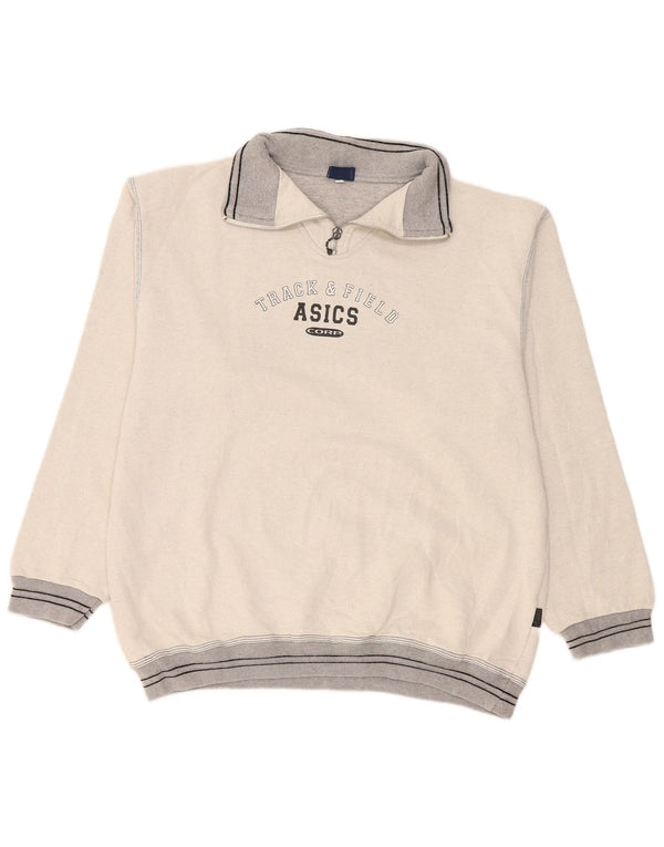 Asics Mens Graphic Zip Neck Moletom Jumper XL Cinza Colourblock Algodão