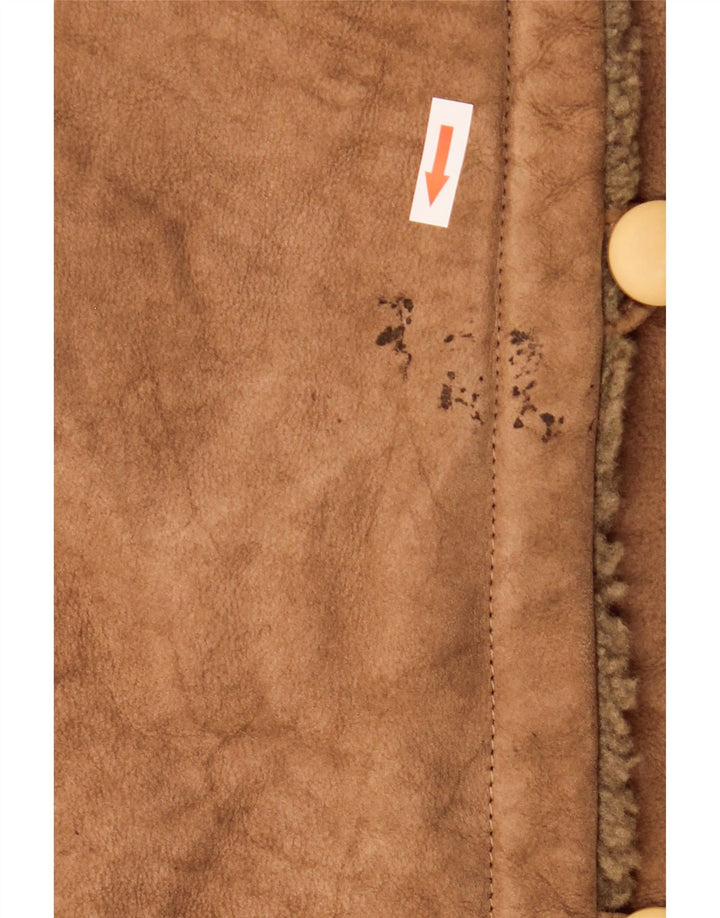 Casaco feminino vintage de shearling IT 44 couro marrom médio