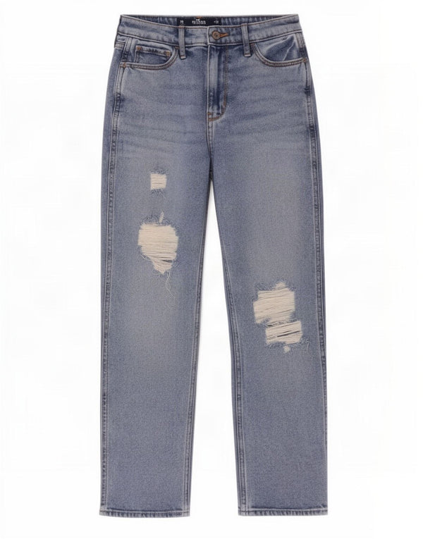 Jeans feminino Hollister Mom Distressed Tapered US 1 XS W25 L27 Azul
