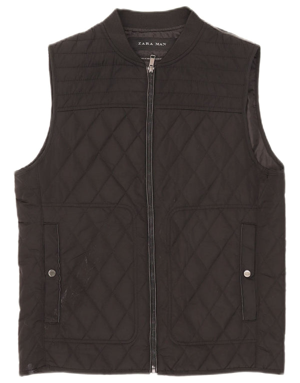 Zara Colete acolchoado masculino UK 38 poliéster preto médio