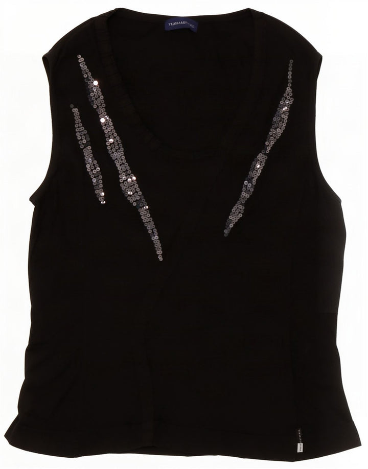 Trussardi Jeans Colete Feminino Top UK 14 Médio Preto