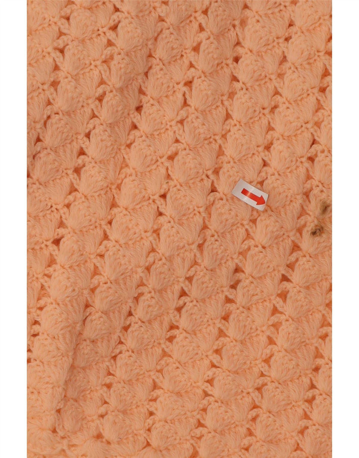Suéter cardigã de crochê feminino vintage Reino Unido 14 rosa médio