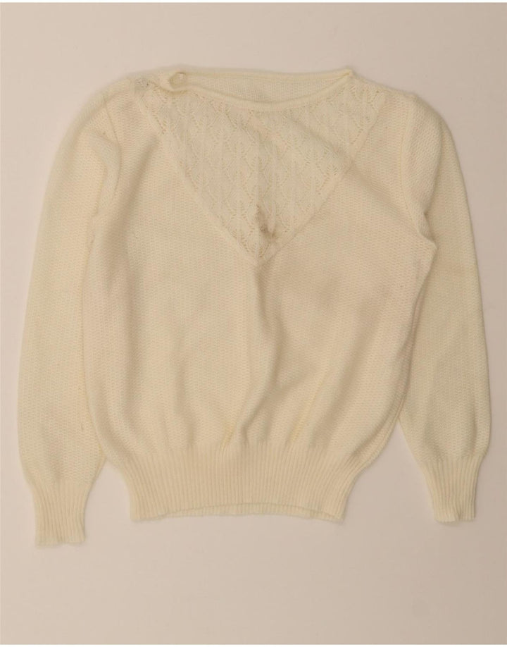 VINTAGE Womens Boat Neck Jumper Sweater UK 16 Large Off White Vintage Vintage and Second-Hand Vintage from Messina Hembry 