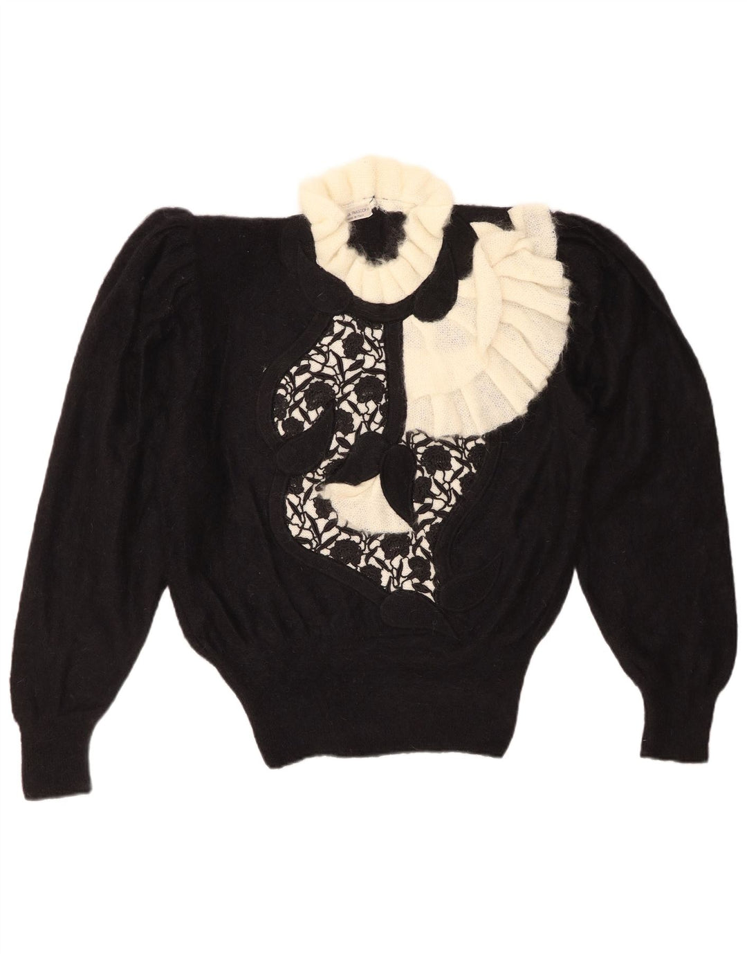 Suéter feminino VINTAGE com gola tartaruga IT 44 médio preto floral