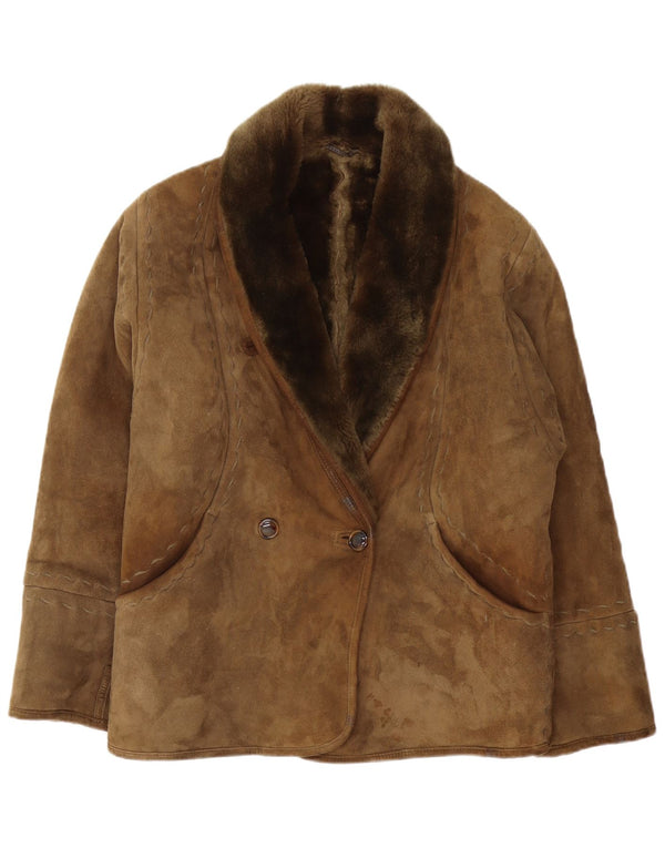 Jaqueta feminina vintage de shearling IT 42 médio cáqui