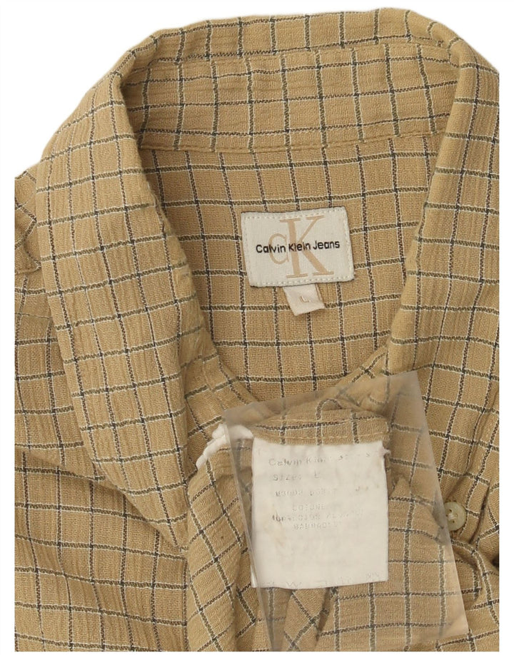 Camisa masculina Calvin Klein grande algodão xadrez bege