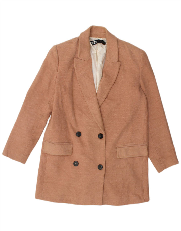 Zara Casaco feminino oversized com peito duplo Reino Unido 6 XS algodão rosa