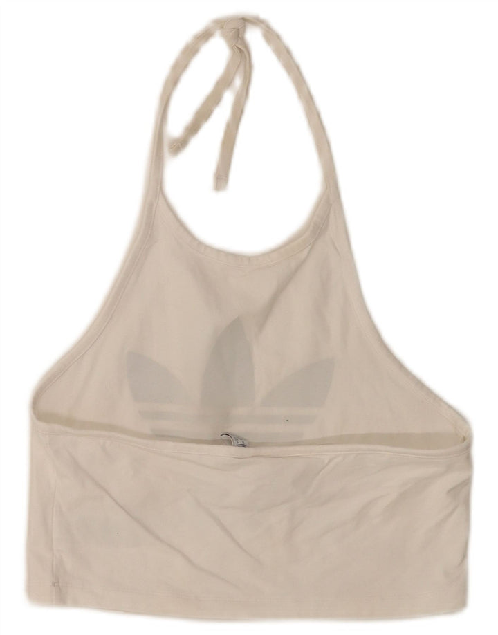 Adidas Womens Crop Graphic Halter Top UK 14 Médio Algodão Branco