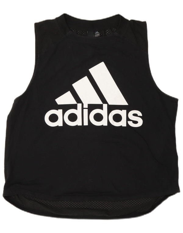Adidas Womens See Through Graphic Vest Top Reino Unido 16/18 Grande Algodão Preto