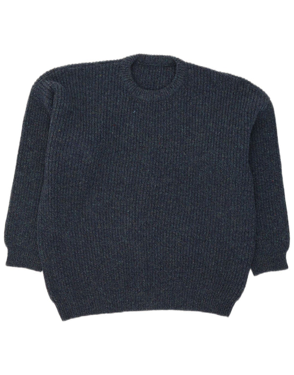 Suéter vintage masculino com gola redonda XL azul marinho