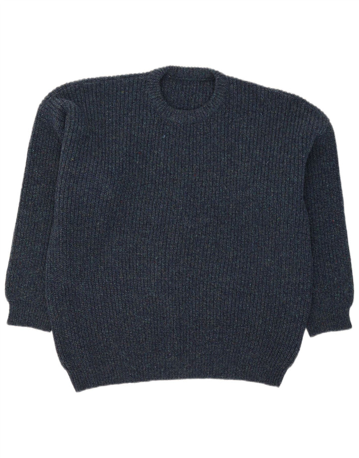 Suéter vintage masculino com gola redonda XL azul marinho