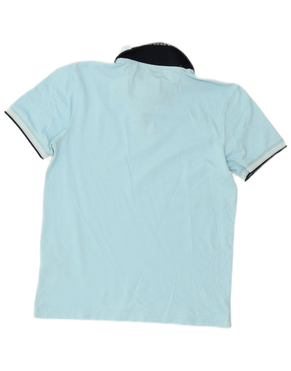 Camisa polo masculina Hugo Boss Slim Fit pequena de algodão azul