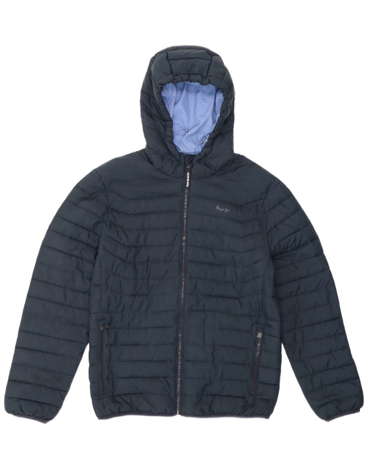 Jaqueta masculina acolchoada com capuz PEPE Jeans UK 38 poliéster azul marinho médio