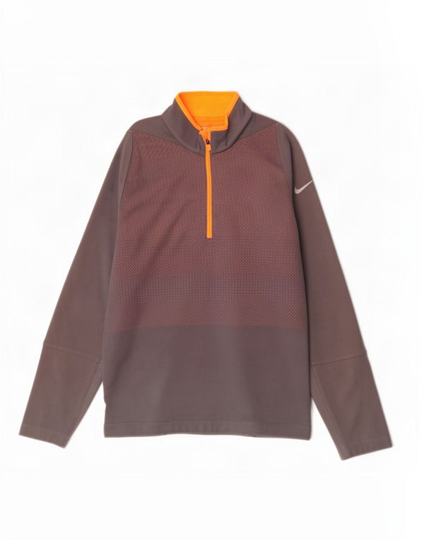 Moletom masculino Nike Therma-Fit com zíper e gola cinza médio manchado