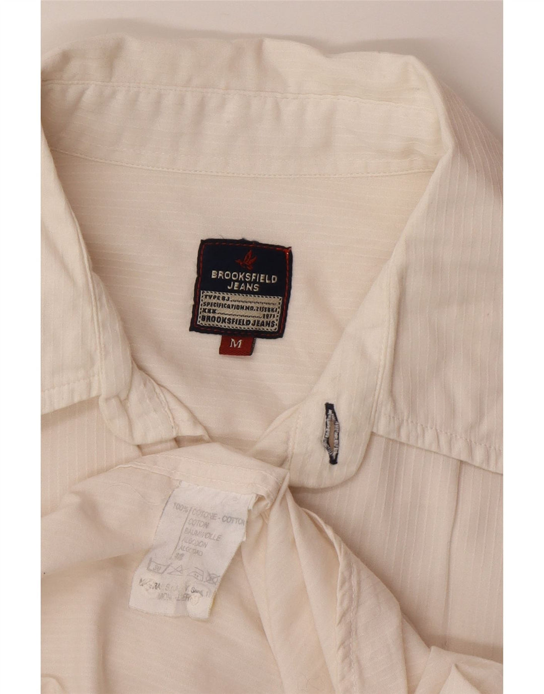Camisa masculina Brooksfield de algodão listrado bege médio
