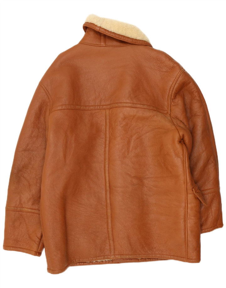 Jaqueta masculina vintage de peito duplo Shearling IT 54 2XL marrom