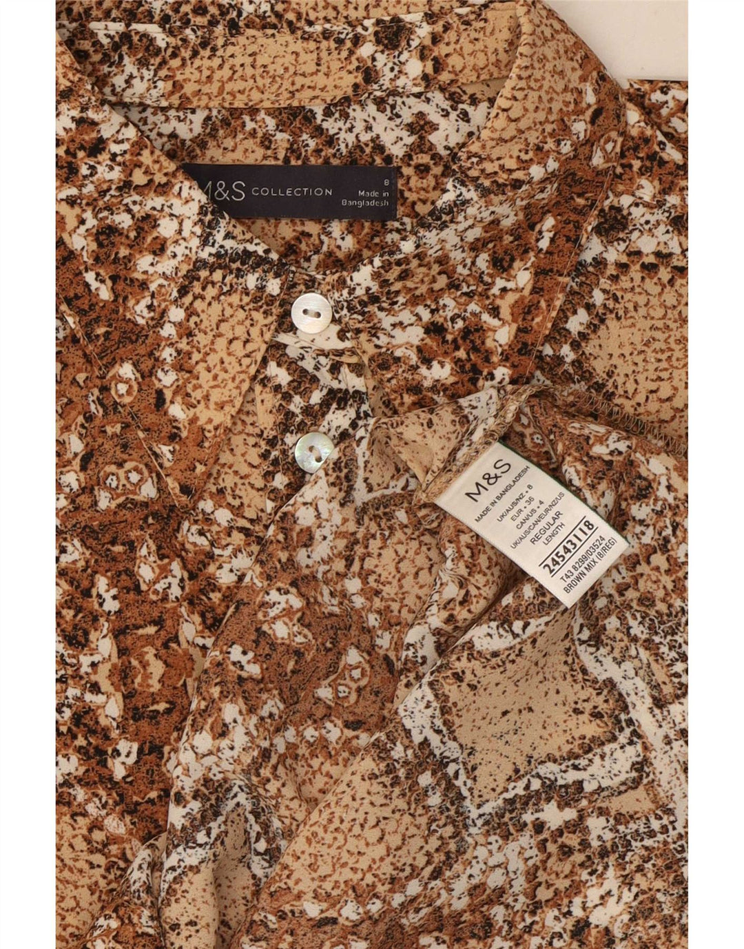 Blusa feminina Marks & Spencer Reino Unido 8 pequena marrom estampa animal poliéster
