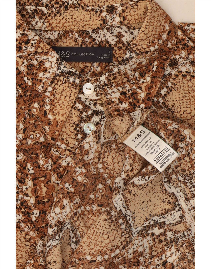 Blusa feminina Marks & Spencer Reino Unido 8 pequena marrom estampa animal poliéster