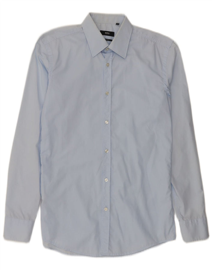 Camisa masculina Hugo Boss Slim Fit tamanho 38 15 algodão azul médio