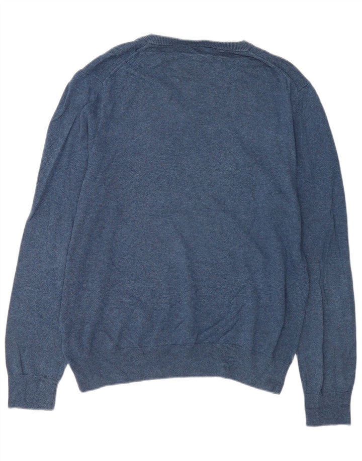 Suéter masculino Marks & Spencer com decote em V grande algodão azul