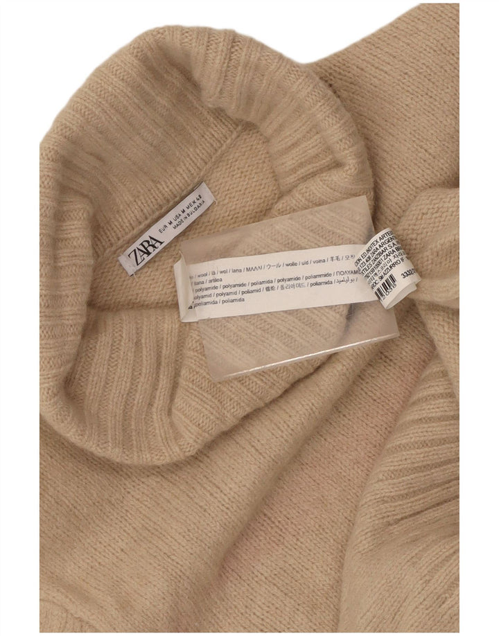 Suéter feminino Zara com gola redonda e lã bege médio Reino Unido 12