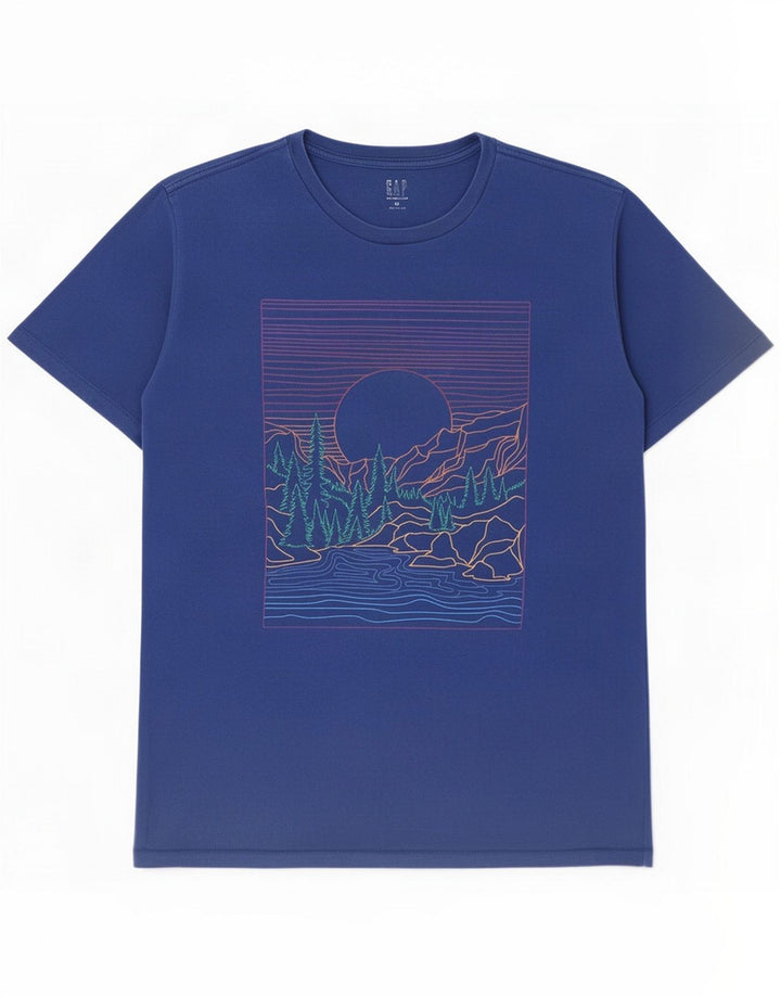 Camiseta masculina gráfica Gap Top pequeno algodão azul