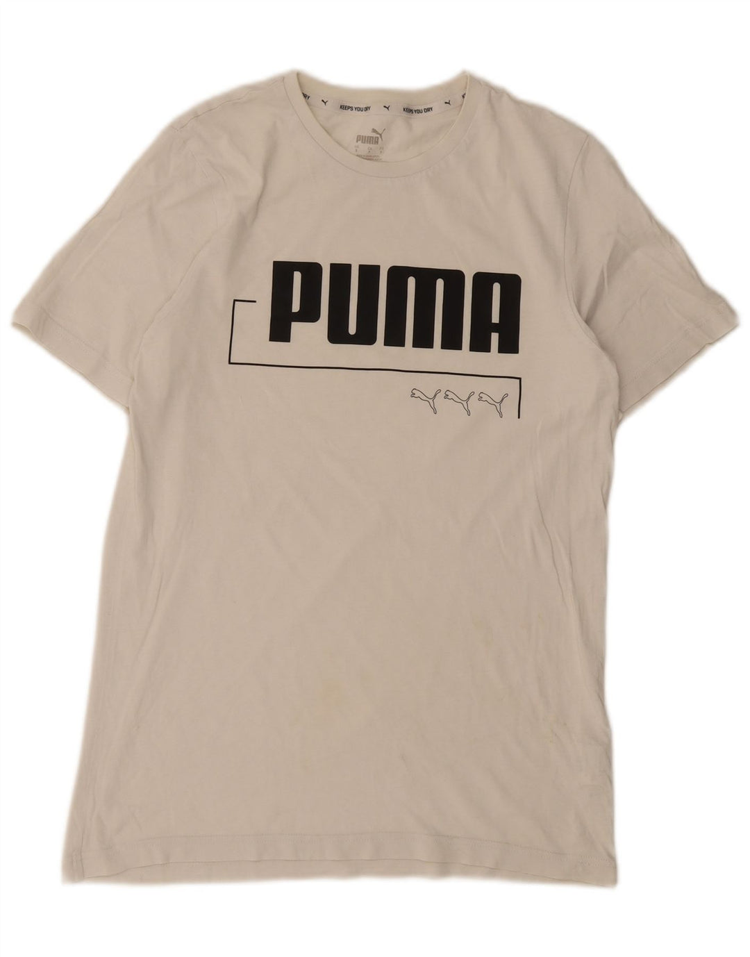 Puma Mens Graphic T-Shirt Top Pequeno Algodão Branco