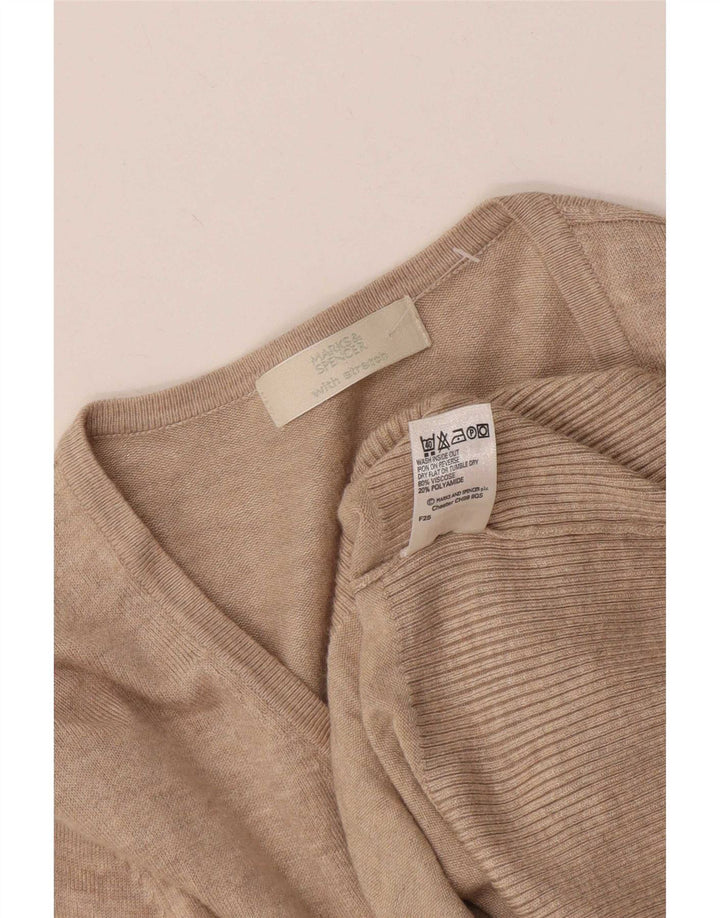 Suéter cardigã feminino de manga 3/4 da Marks & Spencer Reino Unido 12 médio bege