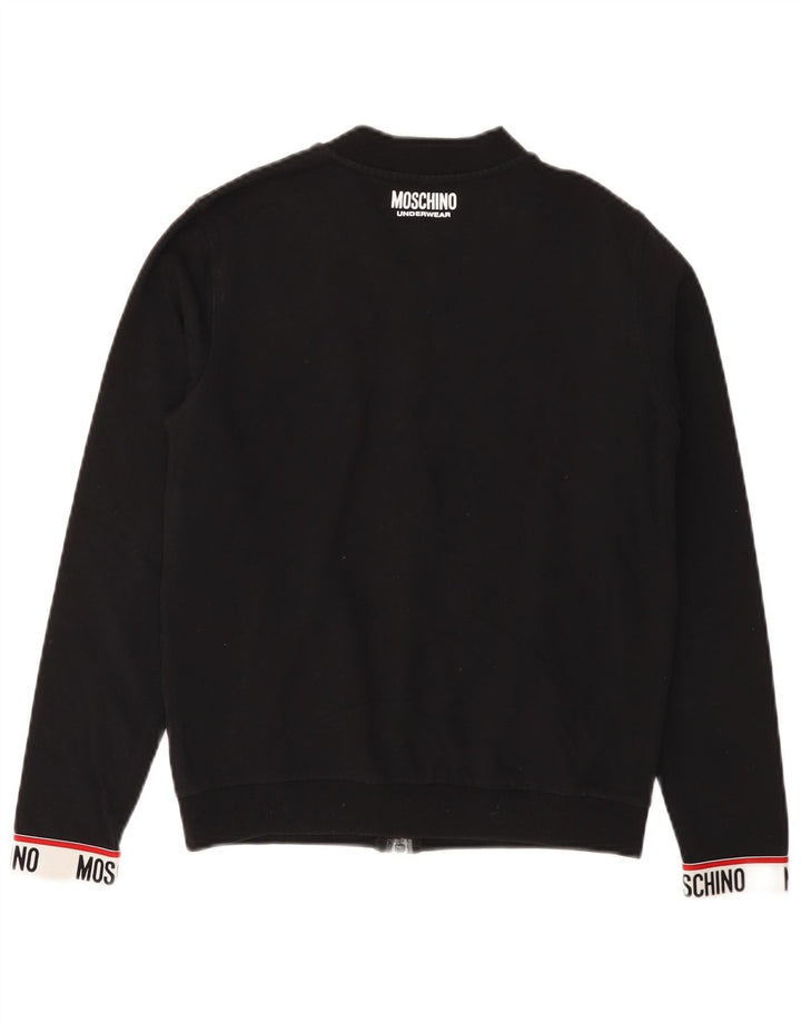 MOSCHINO Womens Graphic Tracksuit Top Jacket UK 12 Medium Black Cotton