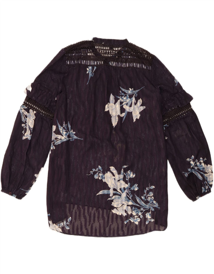 Blusa feminina de manga comprida French Connection UK 10 pequena azul marinho