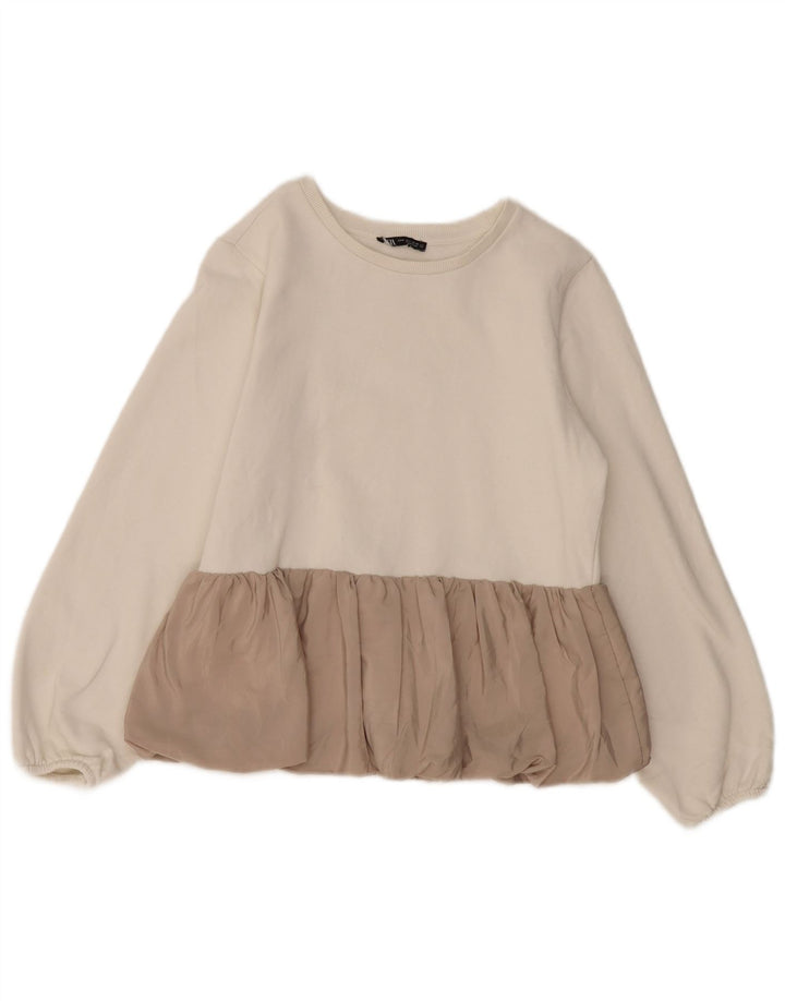 Moletom feminino ZARA UK 12 médio off white algodão colorblock