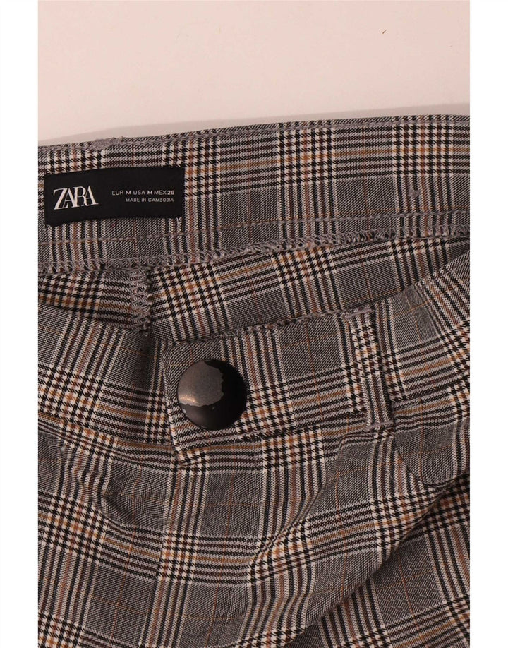 Zara Calça feminina casual slim médio W28 L28 cinza houndstooth viscose